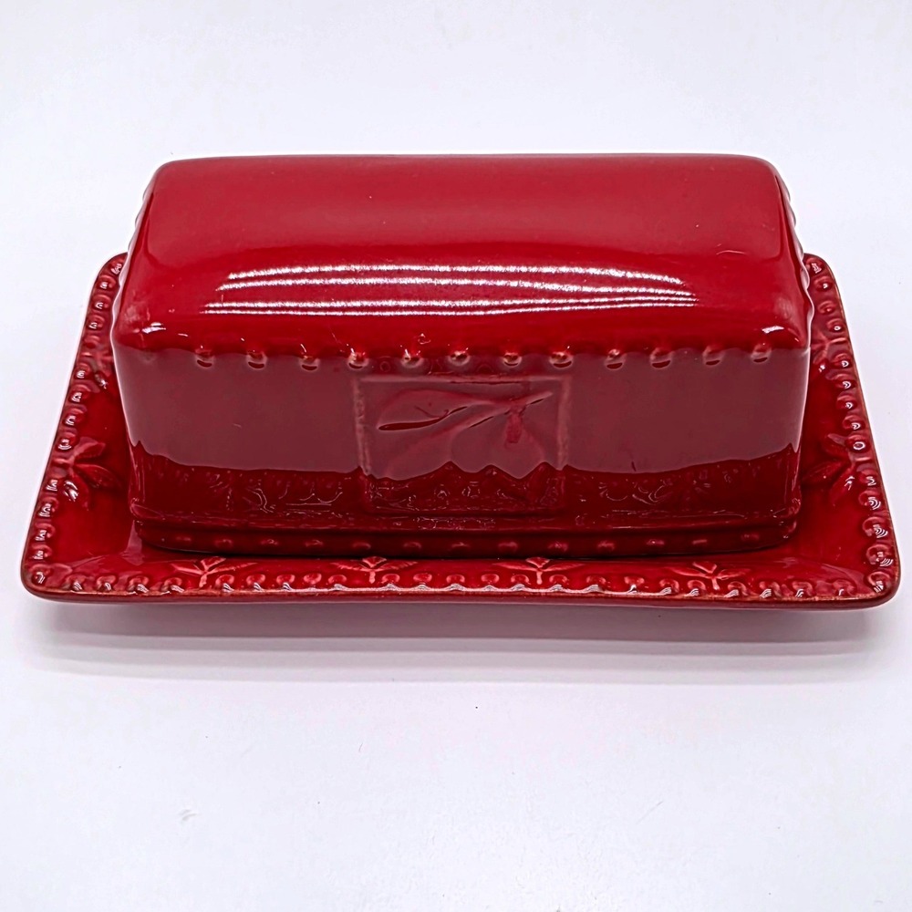Signature Housewares Sorrento Red Stoneware Butter Dish Debby Segura Designs